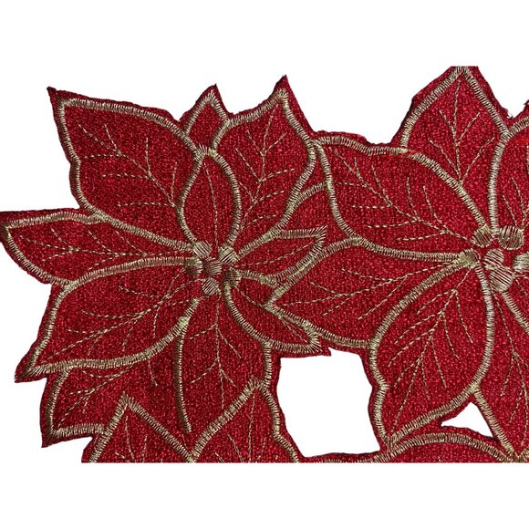 Elrene Poinsettia Cut Work Embroidery Red Gold Centerpiece Table Runner 13" x 36 - Picture 4 of 9